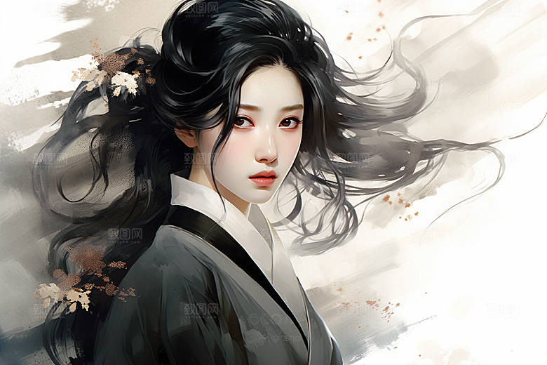 新中式美女手绘温婉插画
