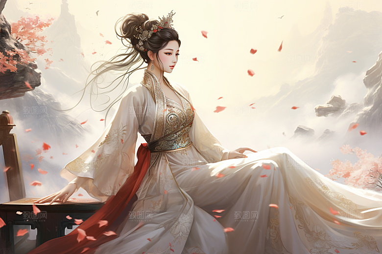 新中式美女唯美高清插画