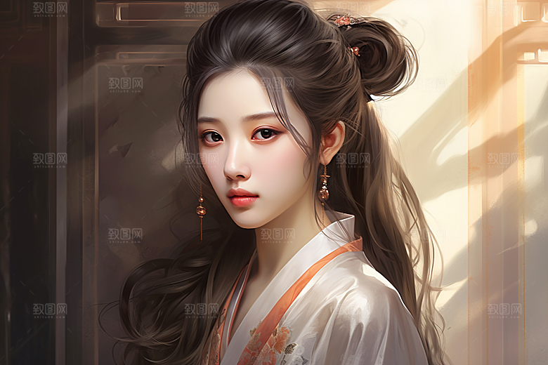 新中式美女中国风艺术插画