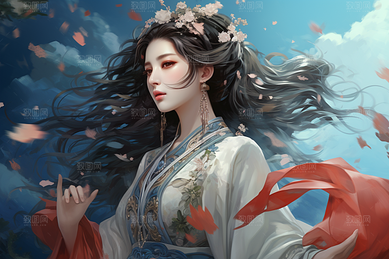 新中式美女艺术高清插画