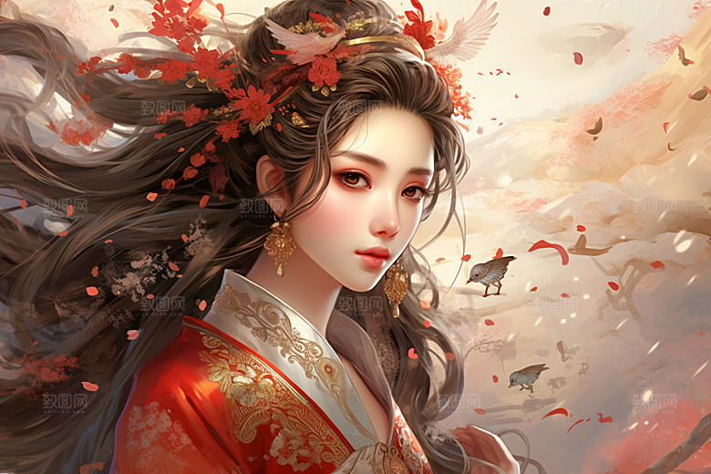 新中式美女高清文艺插画