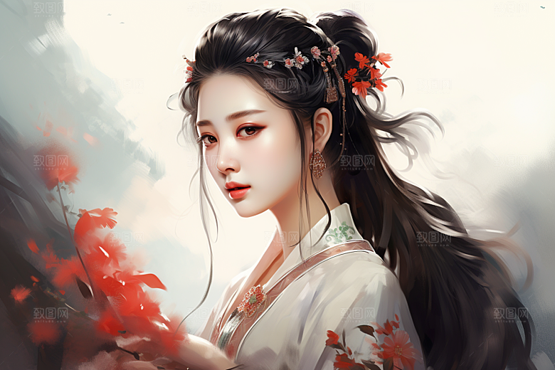 新中式美女中国风温婉插画