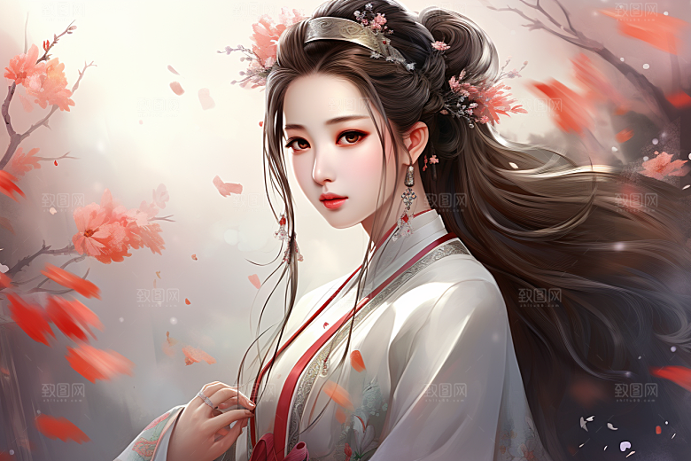 新中式美女艺术高清插画