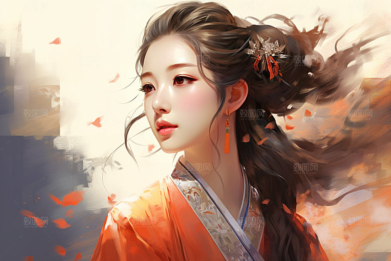 新中式美女艺术高清插画