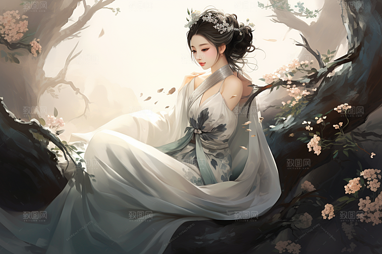 新中式美女艺术中国风插画