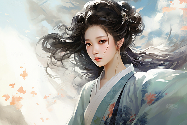 新中式美女温婉高清插画