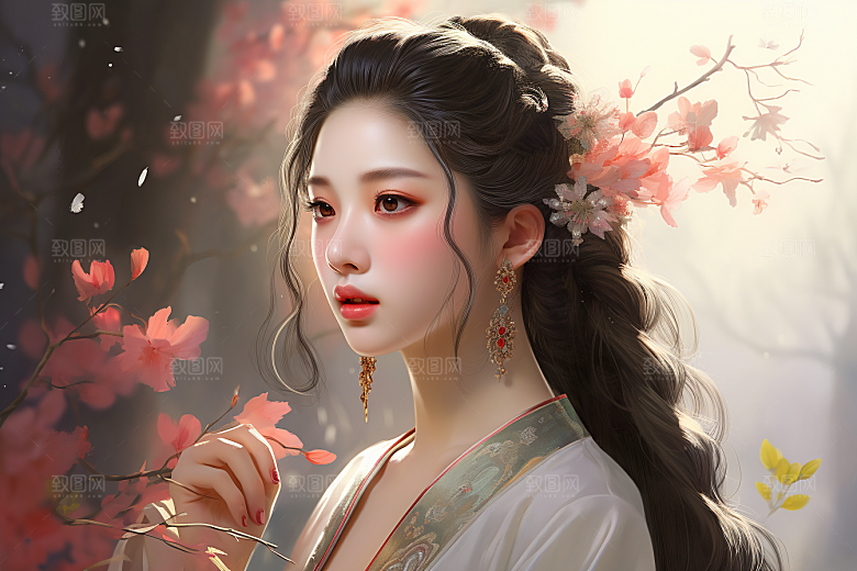 新中式美女唯美高清插画