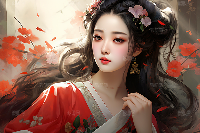 新中式美女温婉唯美插画