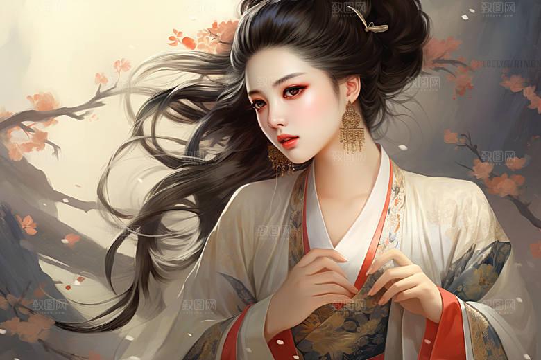 新中式美女文艺温婉插画