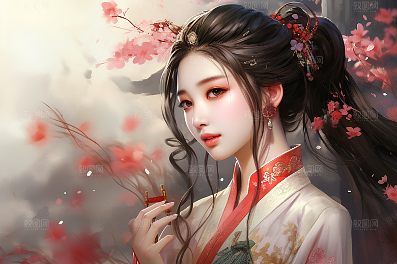 新中式美女温婉唯美插画
