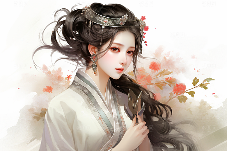 新中式美女温婉艺术插画