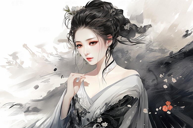 新中式美女高清中国风插画