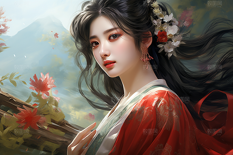 新中式美女中国风高清插画
