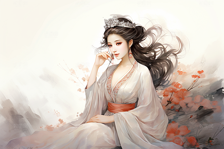 新中式美女温婉高清插画