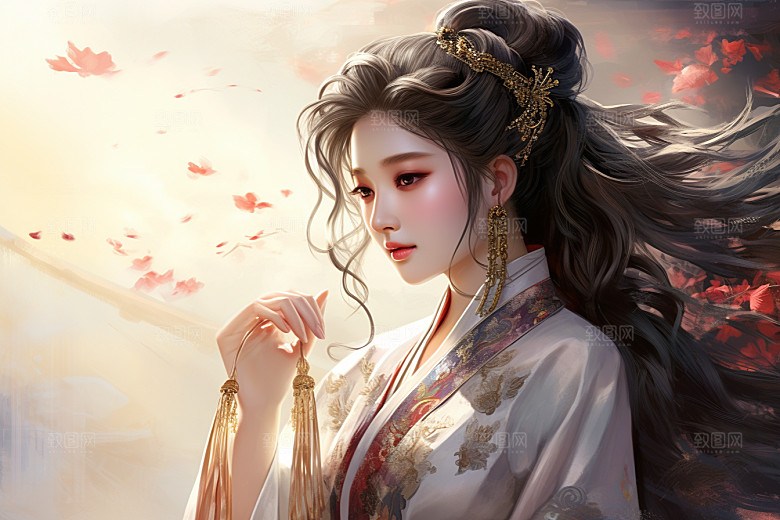 新中式美女文艺艺术插画