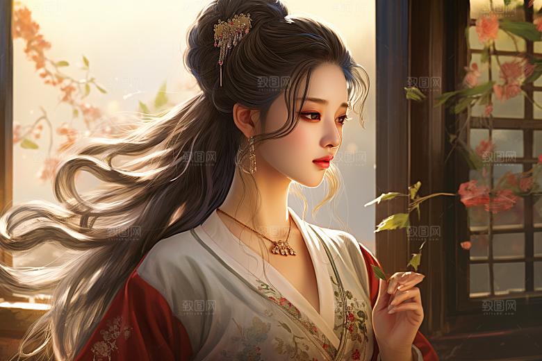 新中式美女中国风手绘插画
