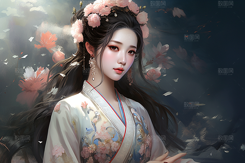 新中式美女高清文艺插画