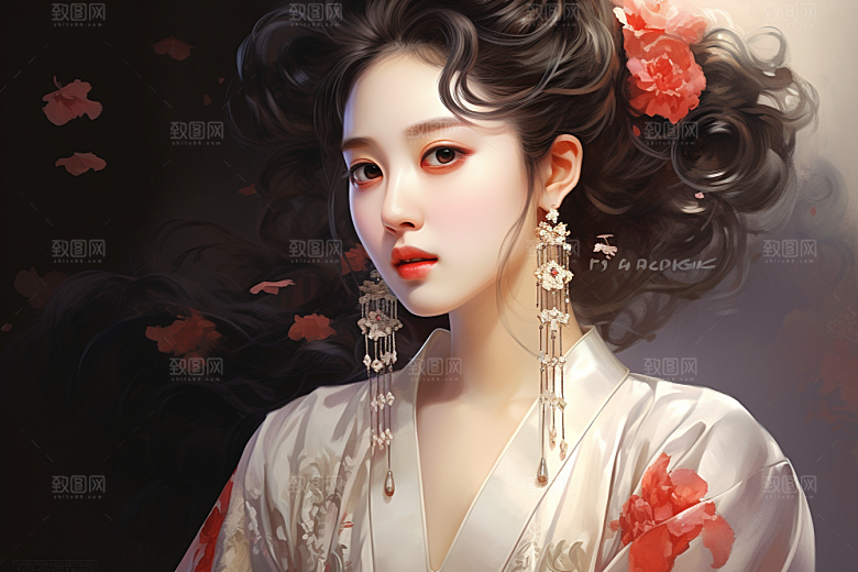新中式美女中国风手绘插画