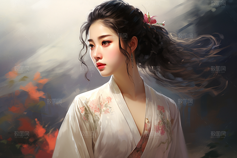 新中式美女中国风唯美插画