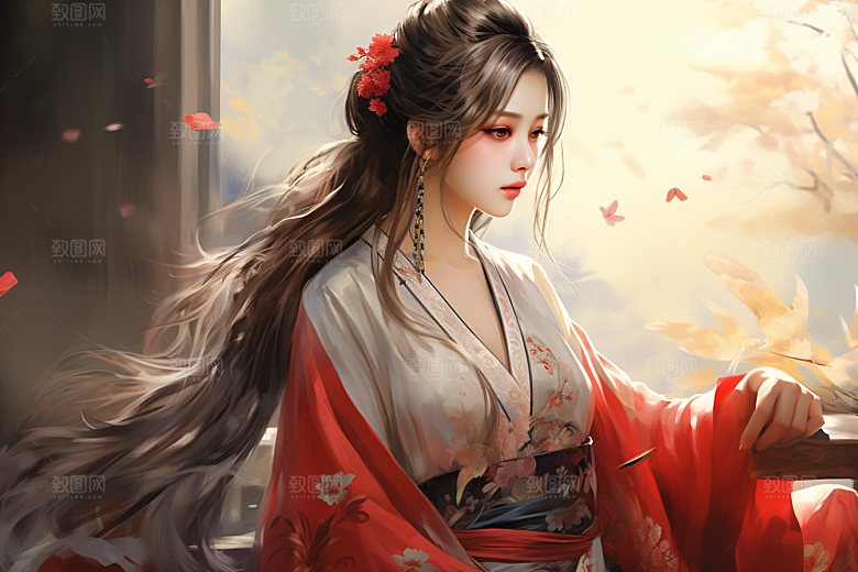 新中式美女文艺唯美插画