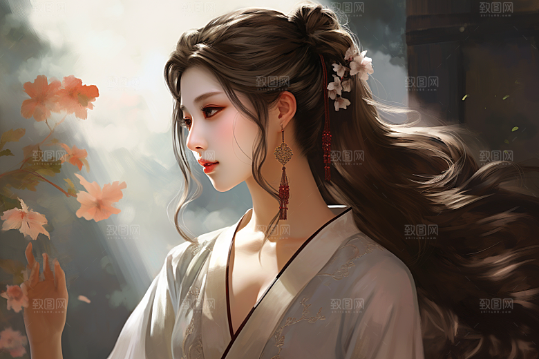 新中式美女艺术高清插画