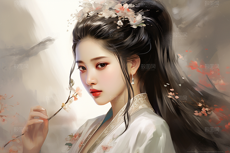 新中式美女手绘中国风插画