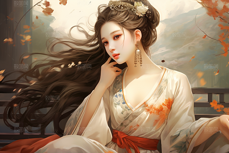 新中式美女中国风高清插画