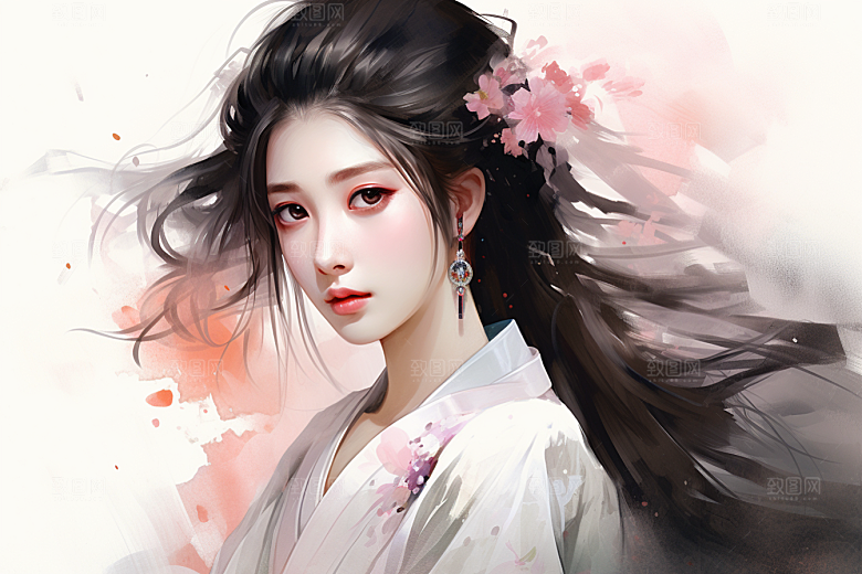 新中式美女中国风高清插画