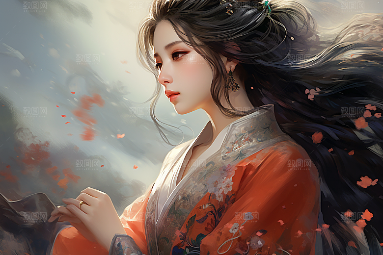 新中式美女文艺中国风插画
