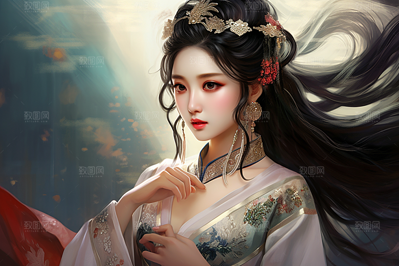 新中式美女手绘中国风插画
