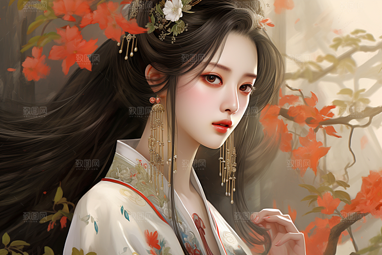 新中式美女唯美中国风插画