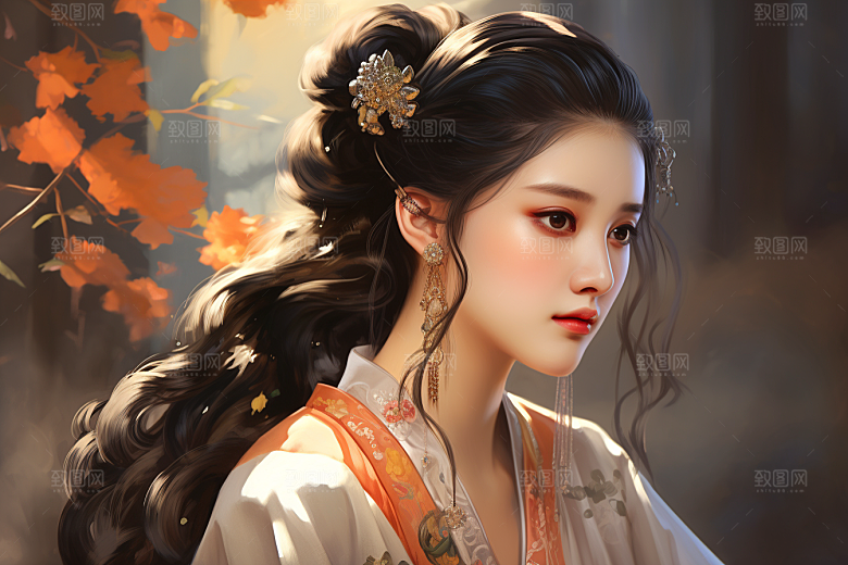新中式美女高清唯美插画