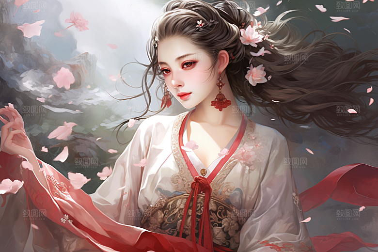 新中式美女唯美高清插画