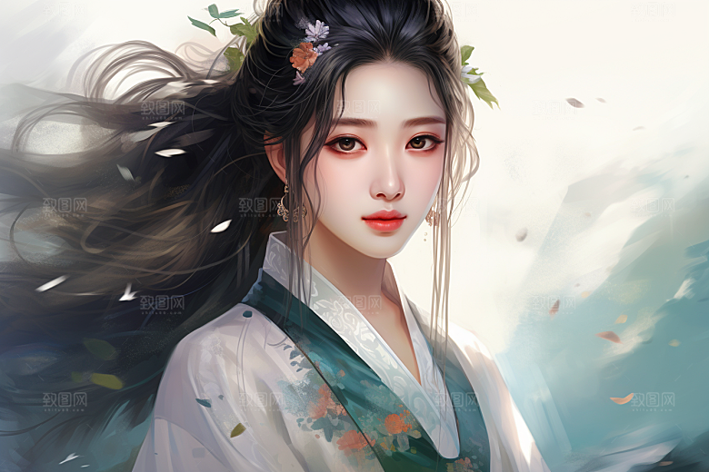 新中式美女温婉文艺插画