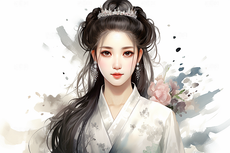 新中式美女水墨中国风插画