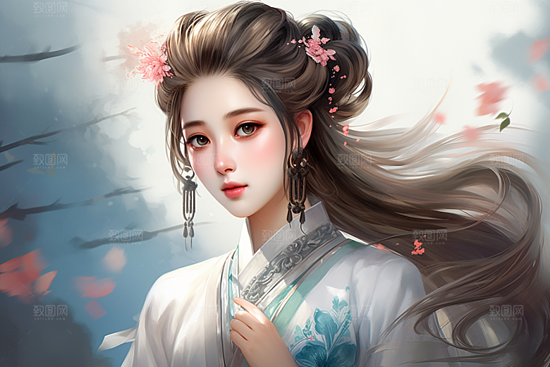 新中式美女中国风高清插画