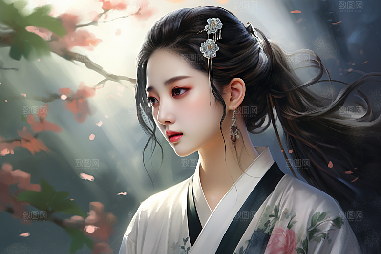 新中式美女文艺唯美插画
