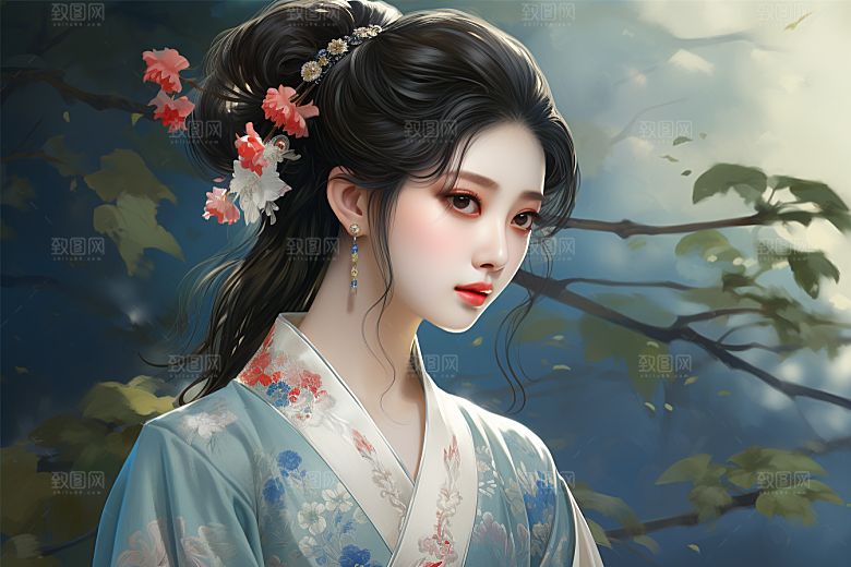 新中式美女温婉中国风插画