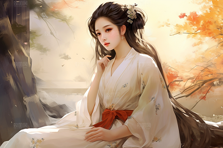 新中式美女高清中国风插画