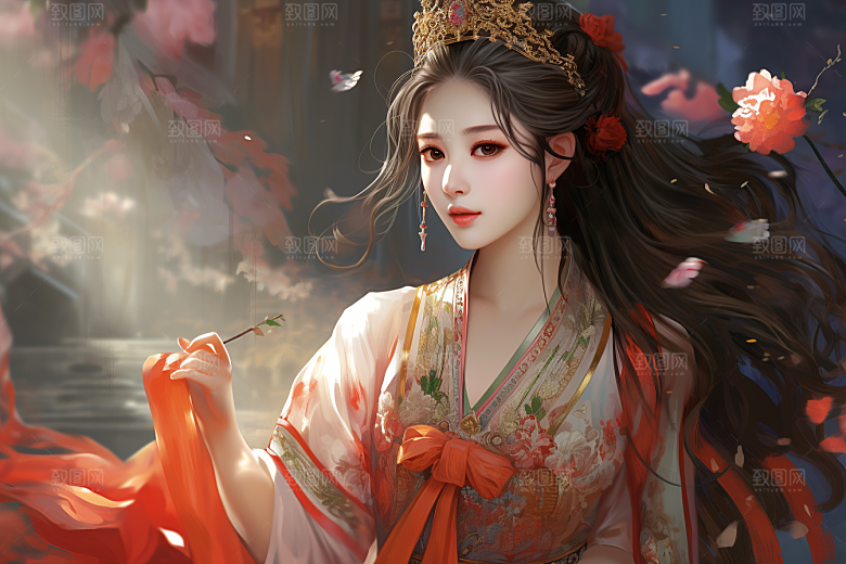 新中式美女手绘温婉插画