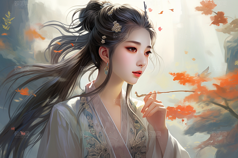 新中式美女高清艺术插画