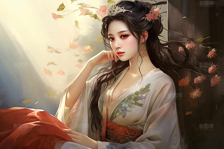 新中式美女中国风手绘插画