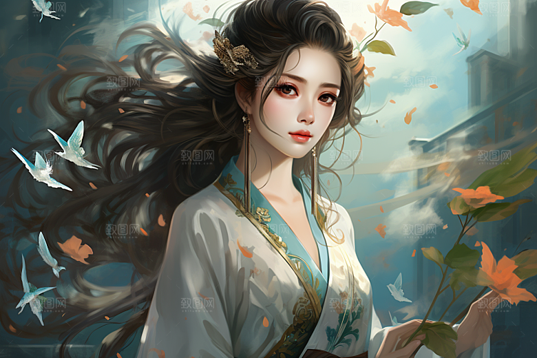 新中式美女唯美艺术插画