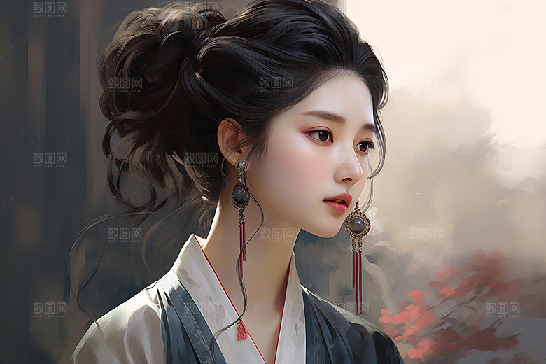 新中式美女温婉艺术插画