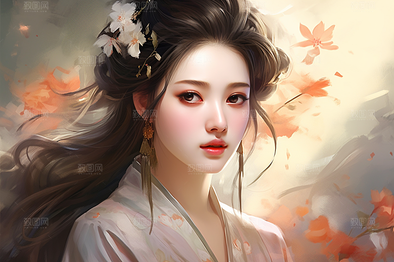新中式美女中国风艺术插画