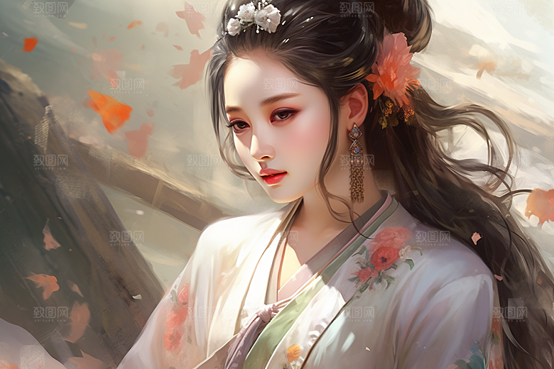 新中式美女唯美中国风插画