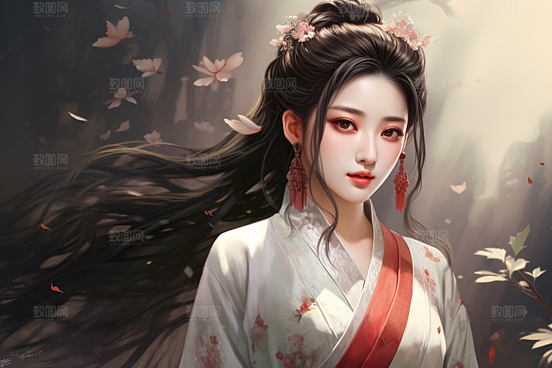 新中式美女中国风文艺插画