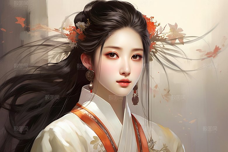 新中式美女手绘中国风插画