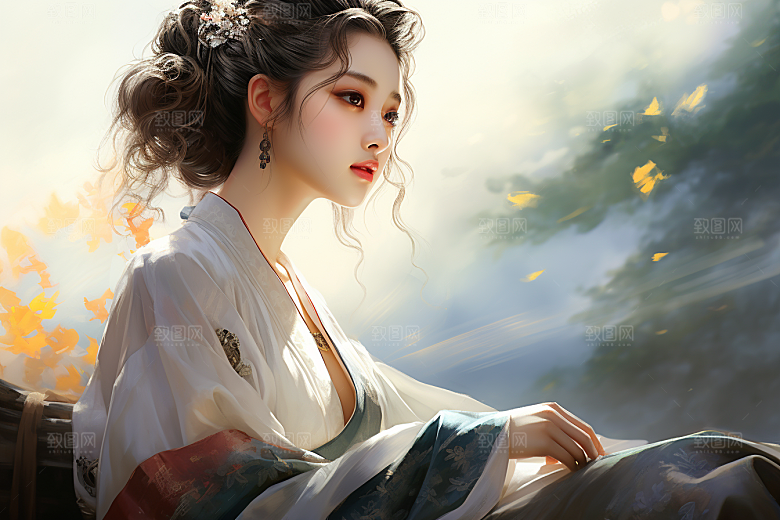 新中式美女温婉文艺插画