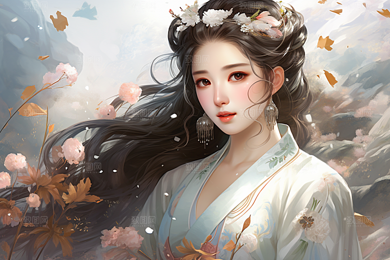 新中式美女文艺水墨插画